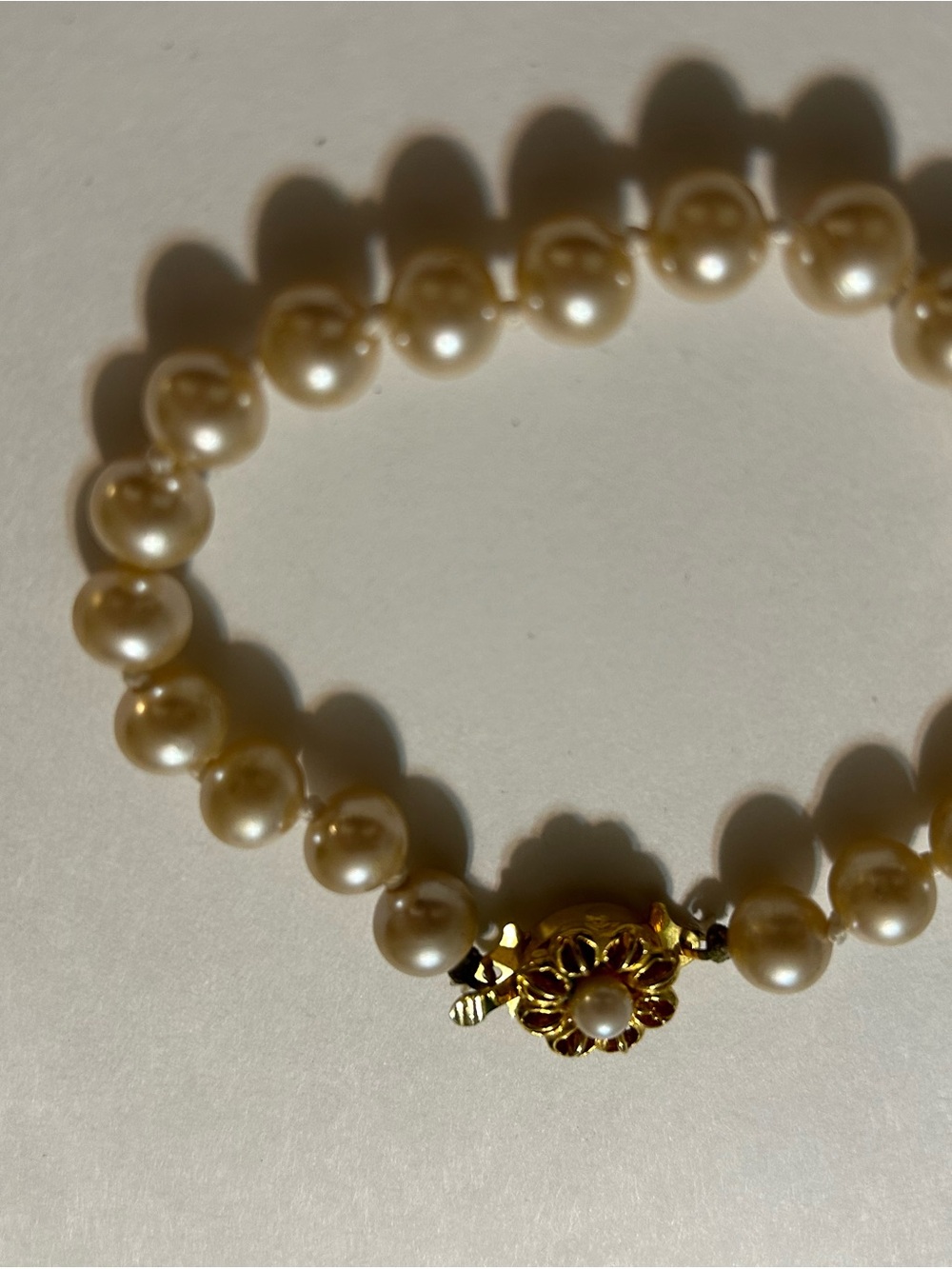 Vintage Pearl Strand Bracelet Gold Flower Filigree Slide Clasp Classic Boho